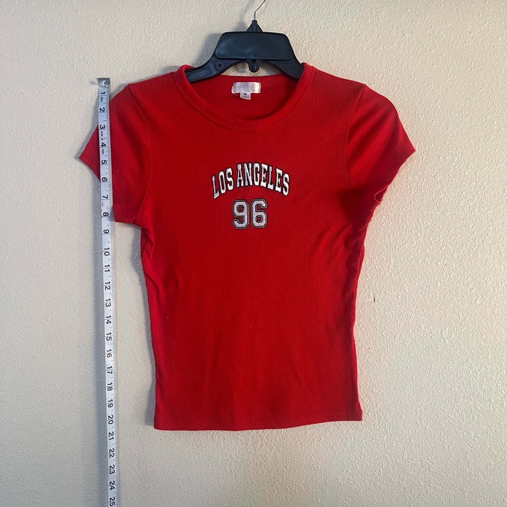 Red Short Sleeve Los Angeles 96 Graphic Tee Casual Comfort